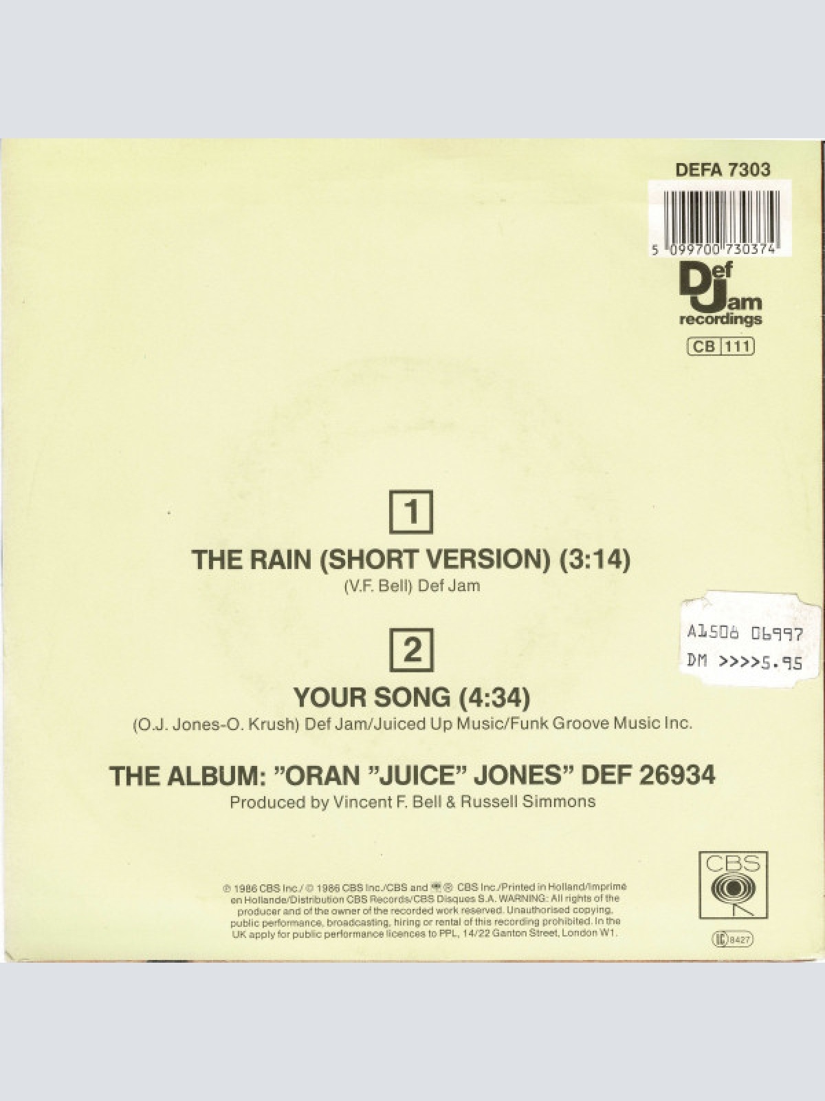 Vinyl / Oran "Juice" Jones* - The Rain