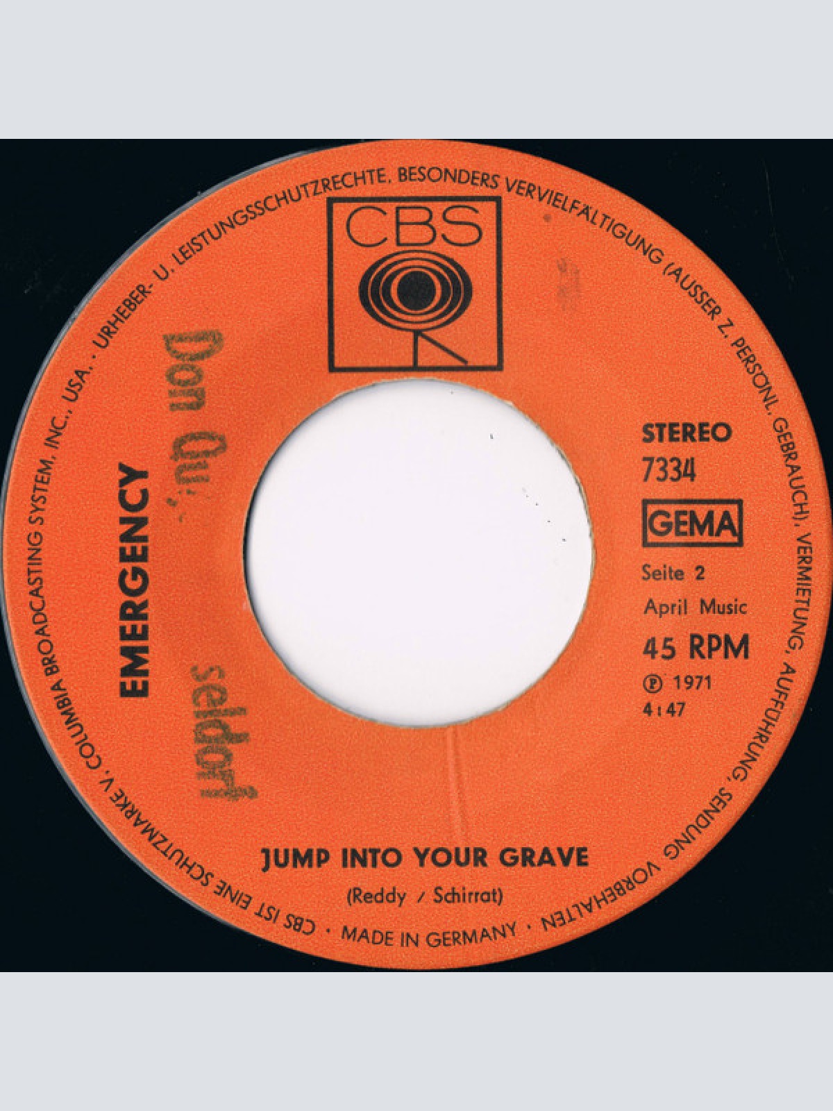 Vinyl / Emergency (6) - Springtime / Jump Into Your Grave