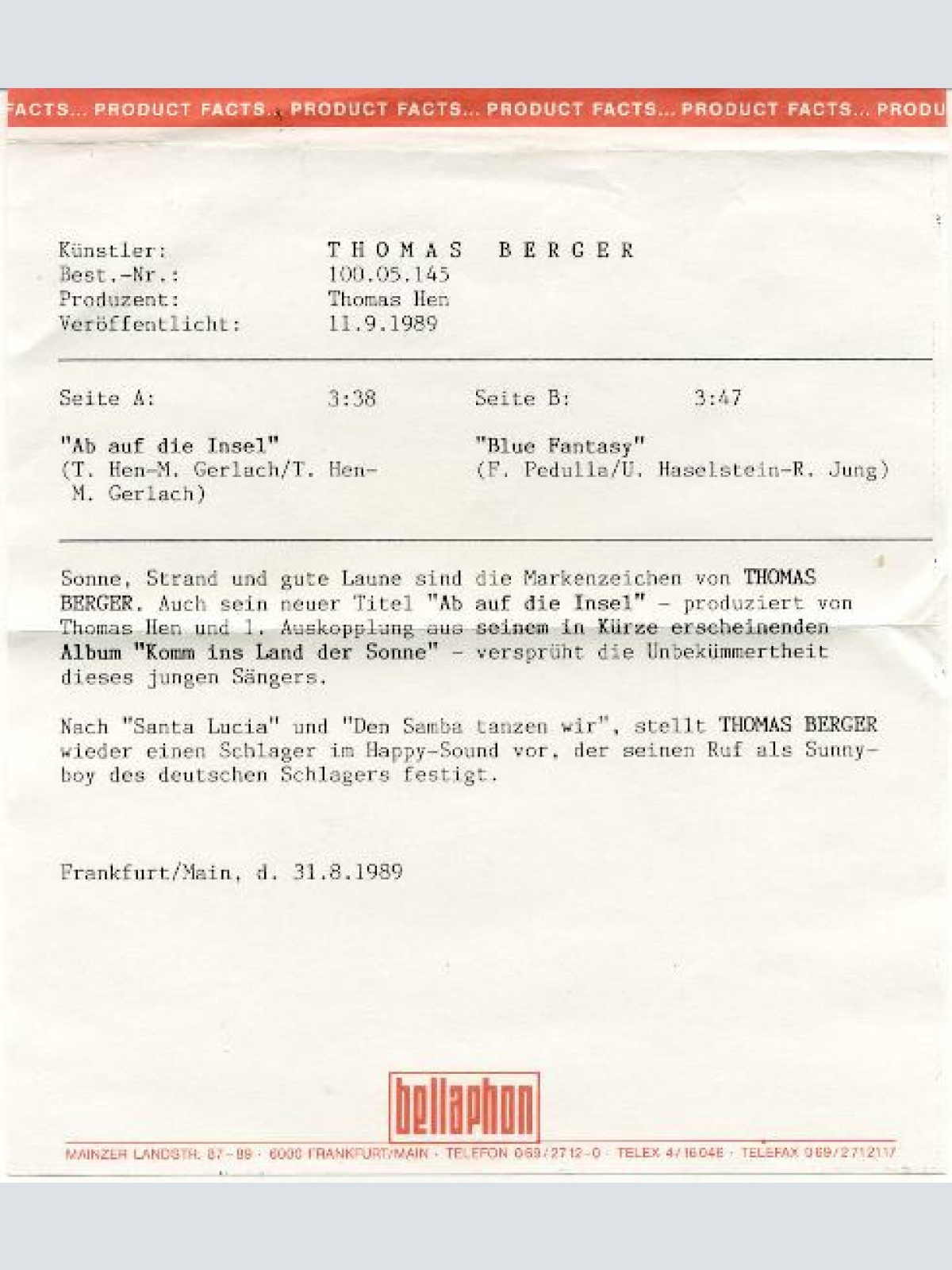 Vinyl / Thomas Berger (2) - Ab Auf Die Insel