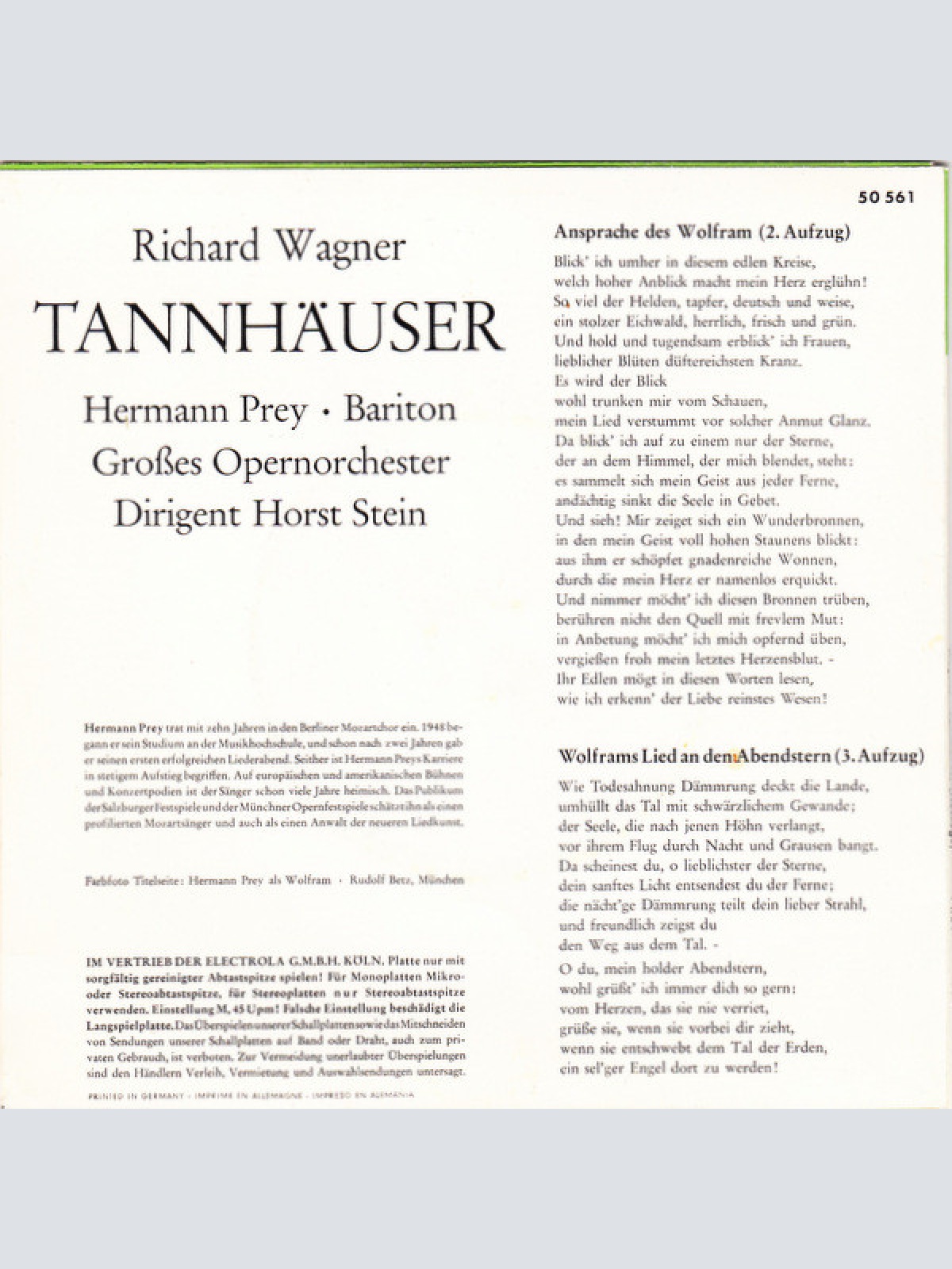 Vinyl / Hermann Prey - Richard Wagner - Tannhäuser