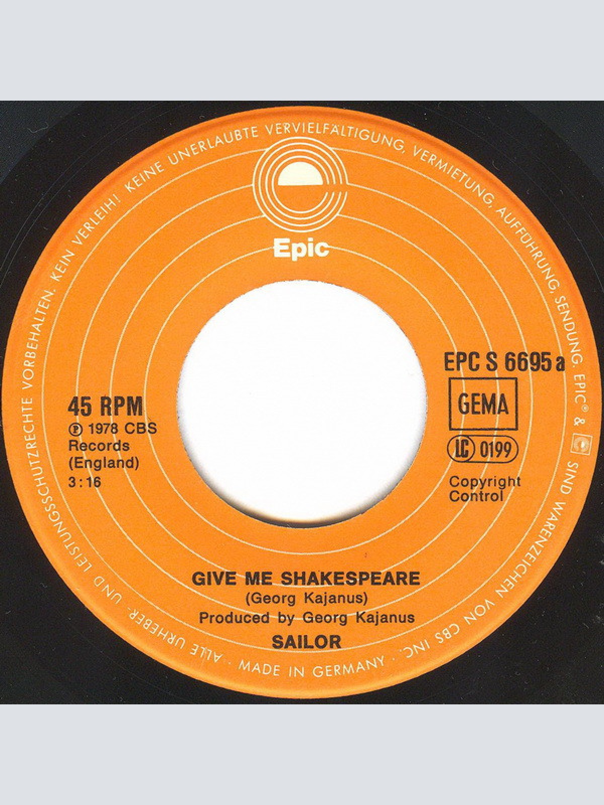 Vinyl / Sailor - Give Me Shakespeare