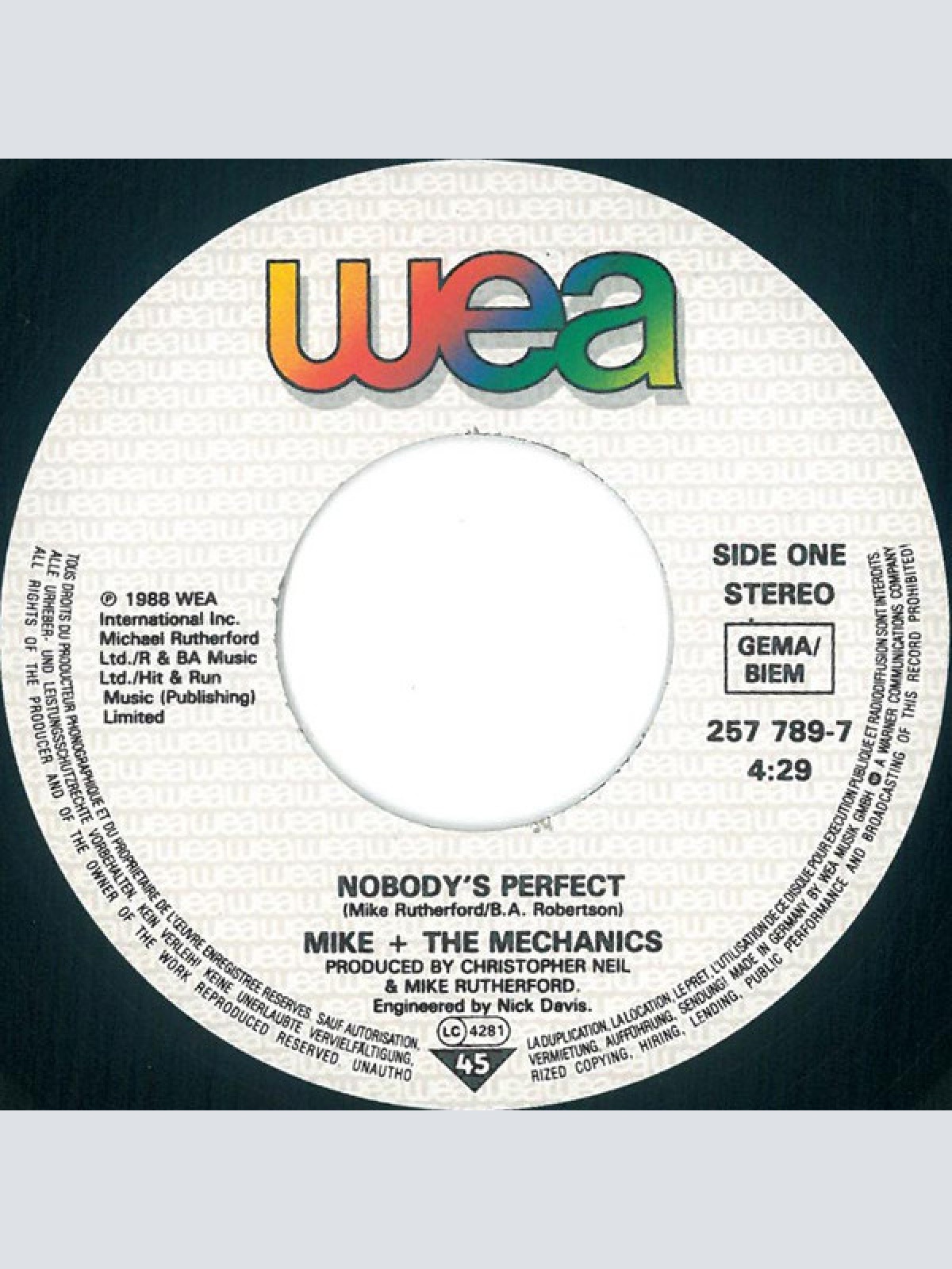 Vinyl / Mike + The Mechanics* - Nobody's Perfect