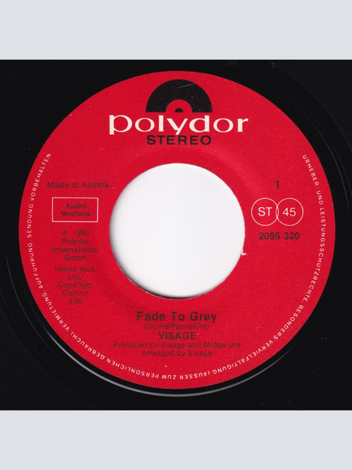 Vinyl / Visage - Fade To Grey