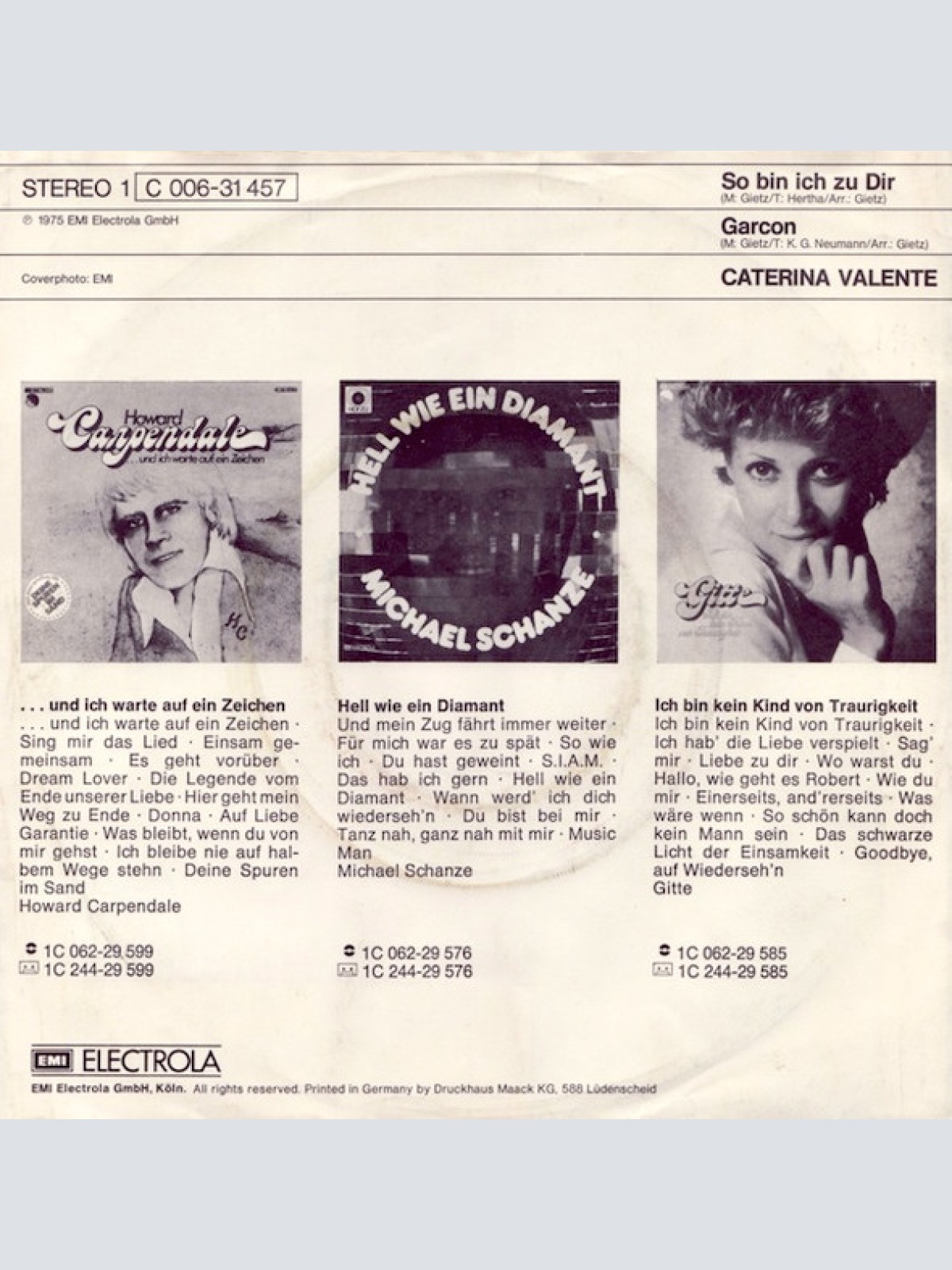 Vinyl / Caterina Valente - So Bin Ich Zu Dir