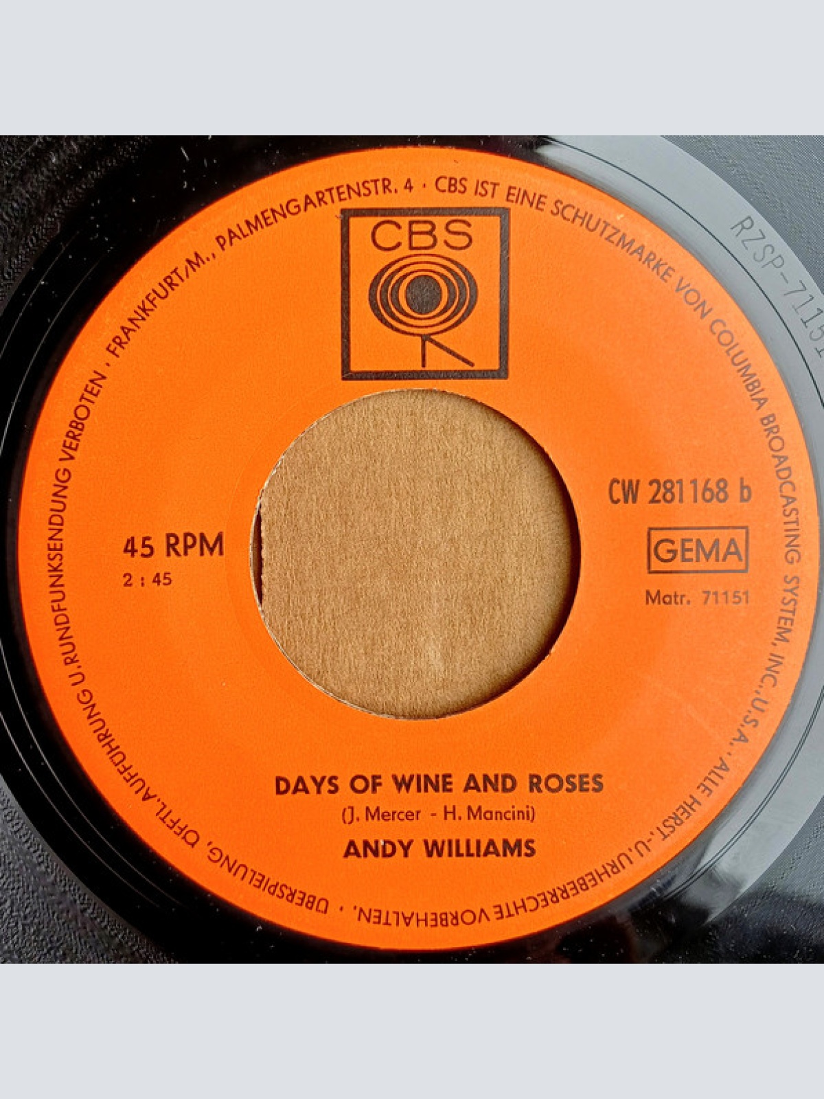 Vinyl / Andy Williams - Can't Get Used To Losing You