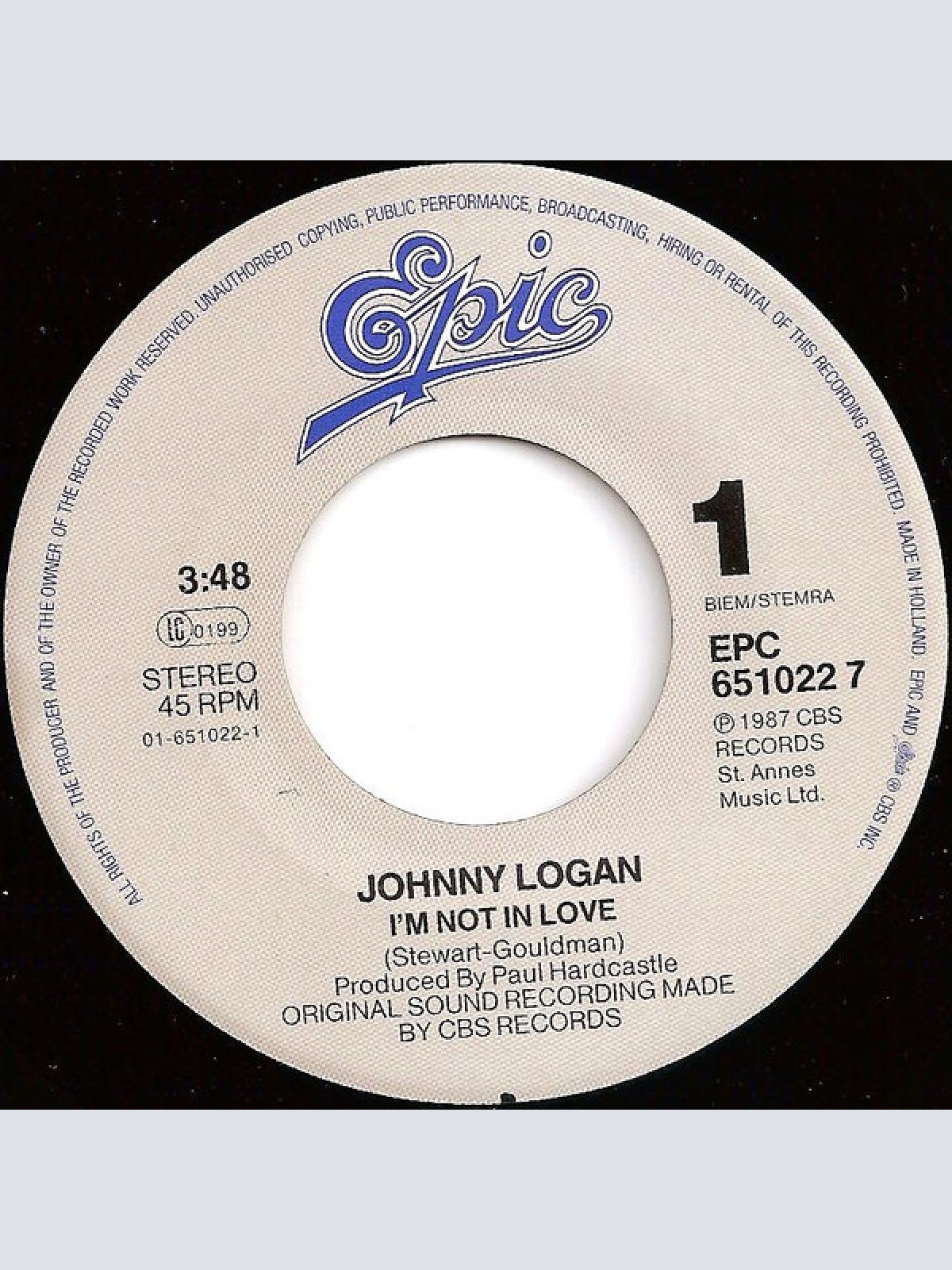 Vinyl / Johnny Logan - I'm Not In Love