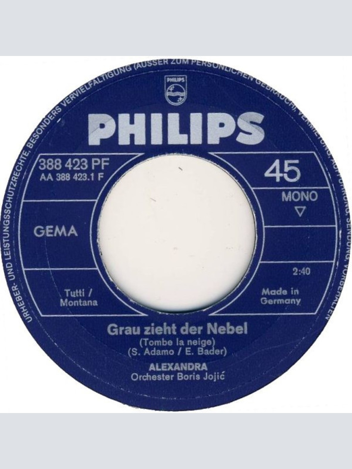 Vinyl / Alexandra (7) - Grau Zieht Der Nebel / Der Traum Vom Fliegen