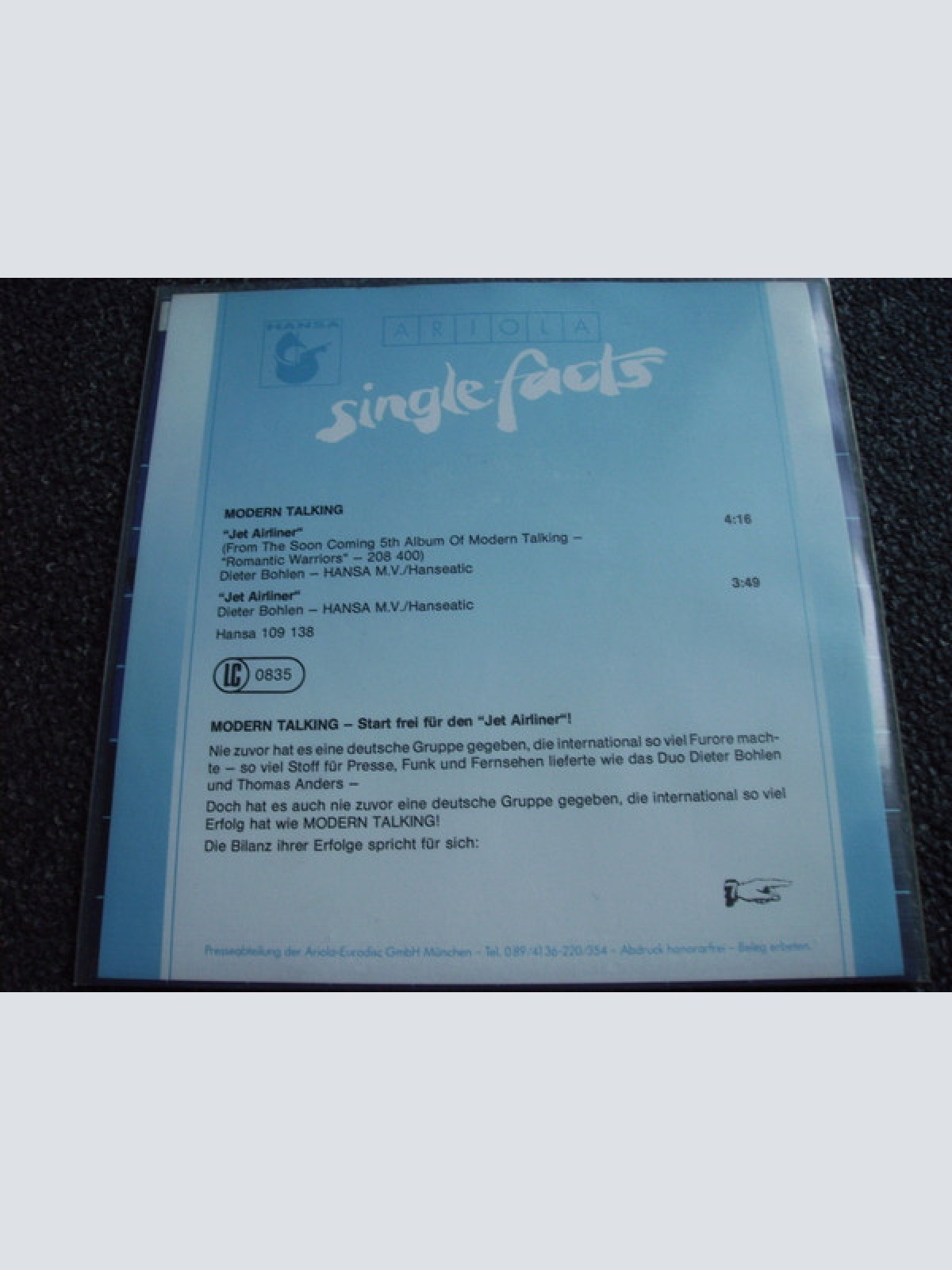 Vinyl / Modern Talking - Jet Airliner