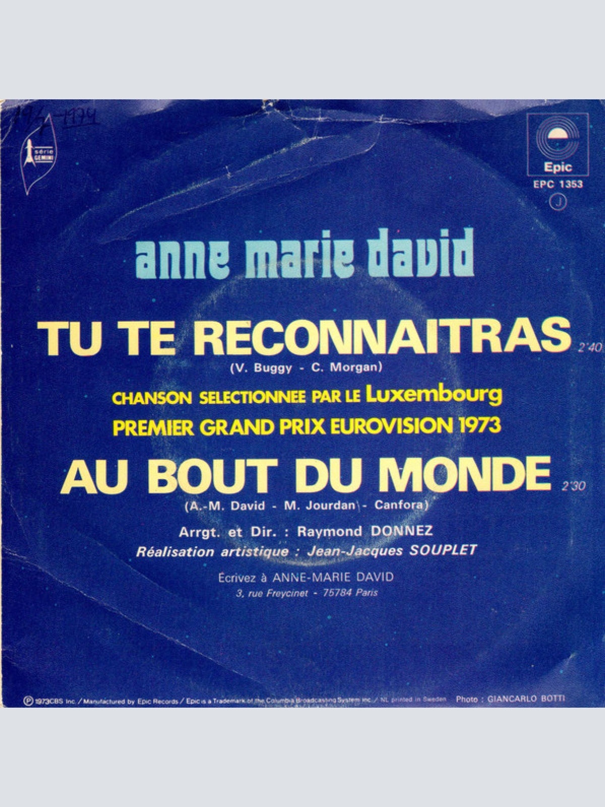Vinyl / Anne Marie David* - Tu Te Reconnaitras