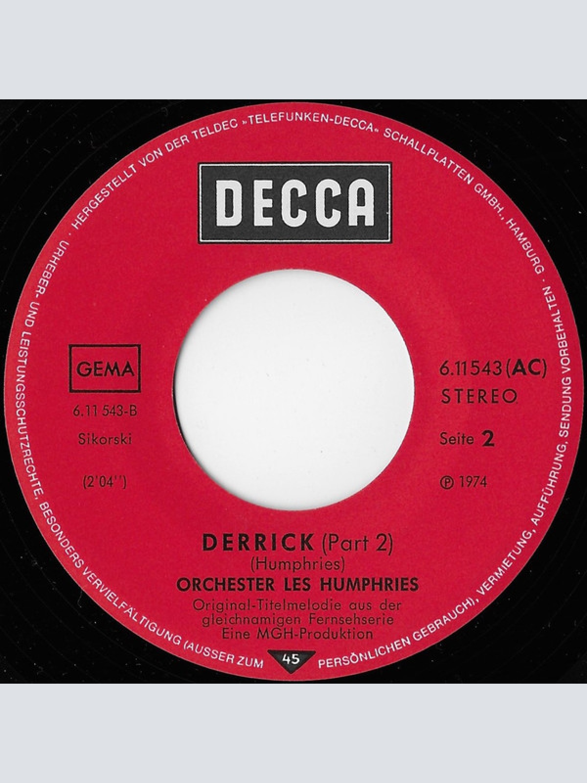 Vinyl / Orchester Les Humphries - Derrick