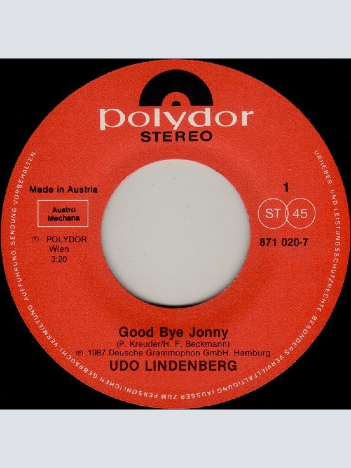 Vinyl / Udo Lindenberg - Good Bye Jonny !