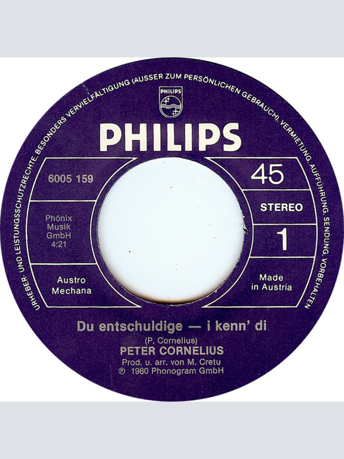 Vinyl / Peter Cornelius - Du Entschuldige - I Kenn' Di