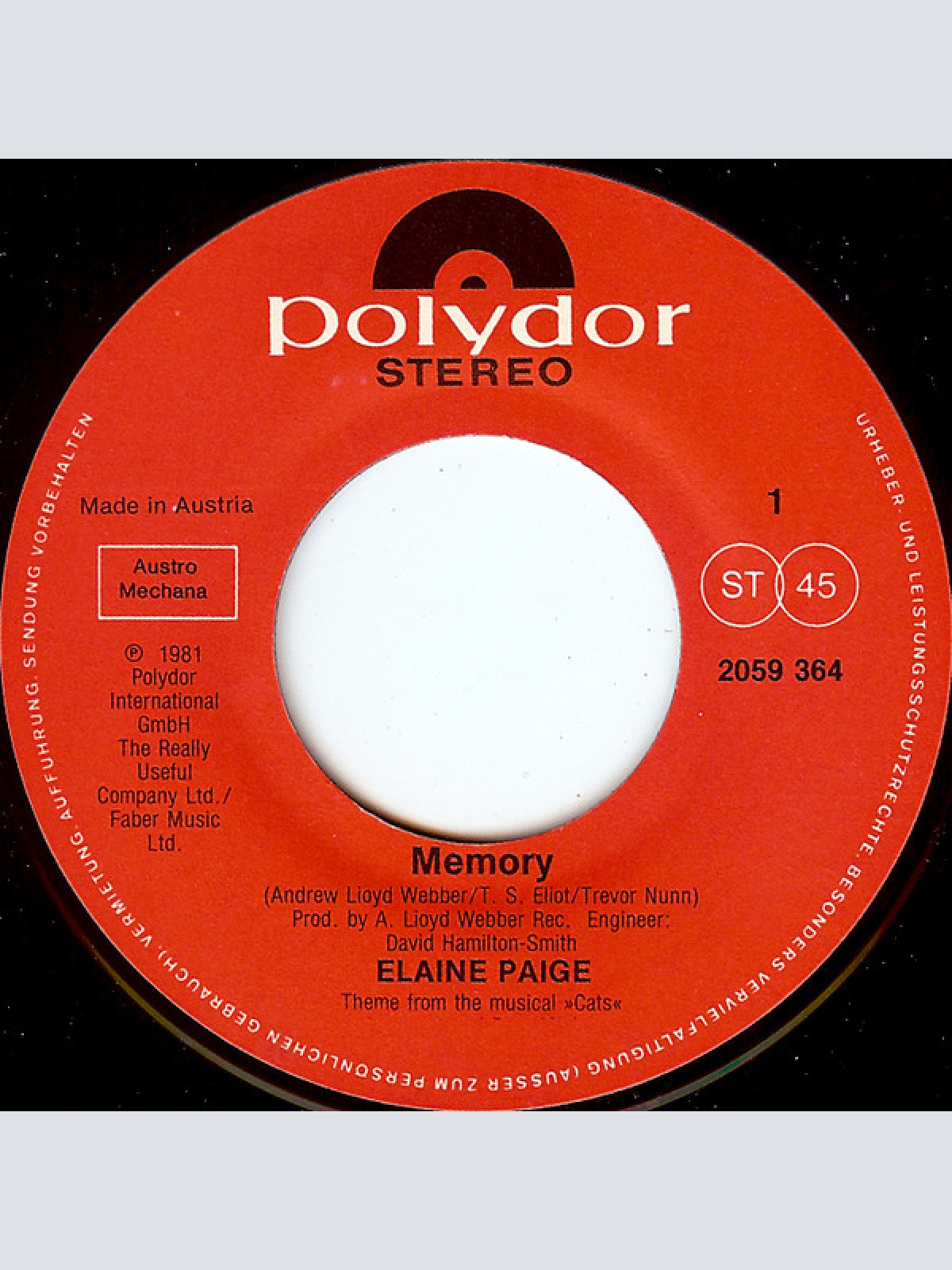 Vinyl / Elaine Paige - Memory (The Theme From Cats)