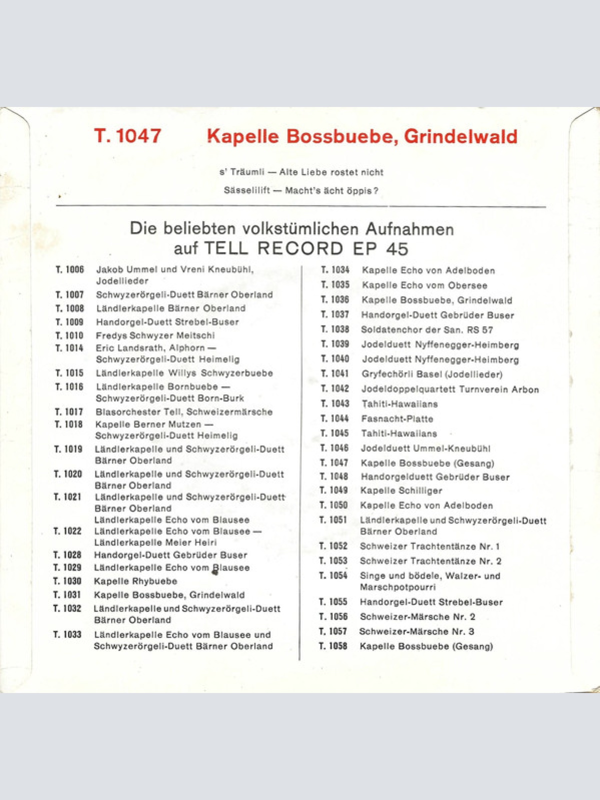 Vinyl / Kapelle Bossbuebe* - 's Träumli