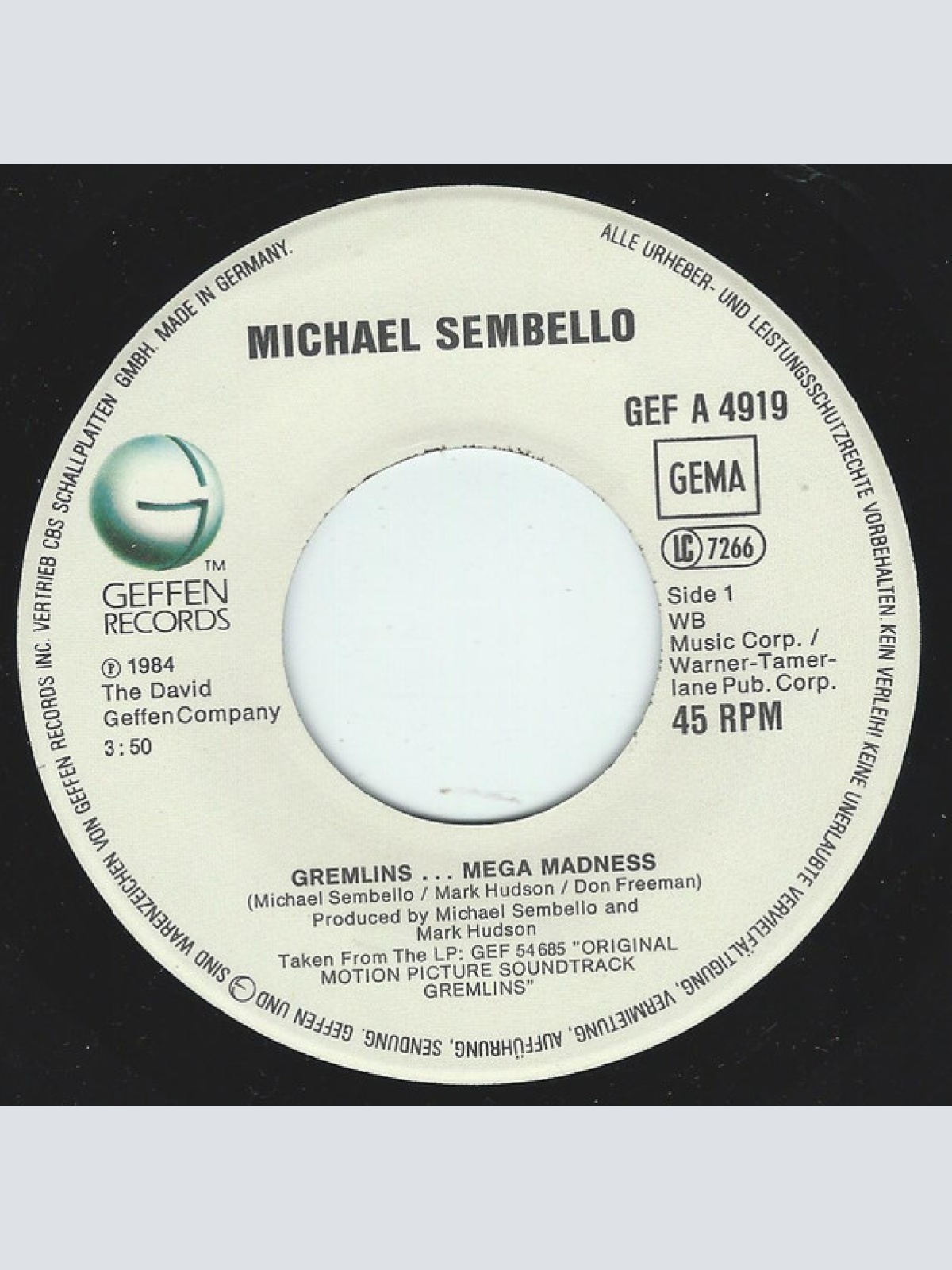 Vinyl / Michael Sembello / Jerry Goldsmith - Gremlins...Mega Madness / The Gremlin Rag