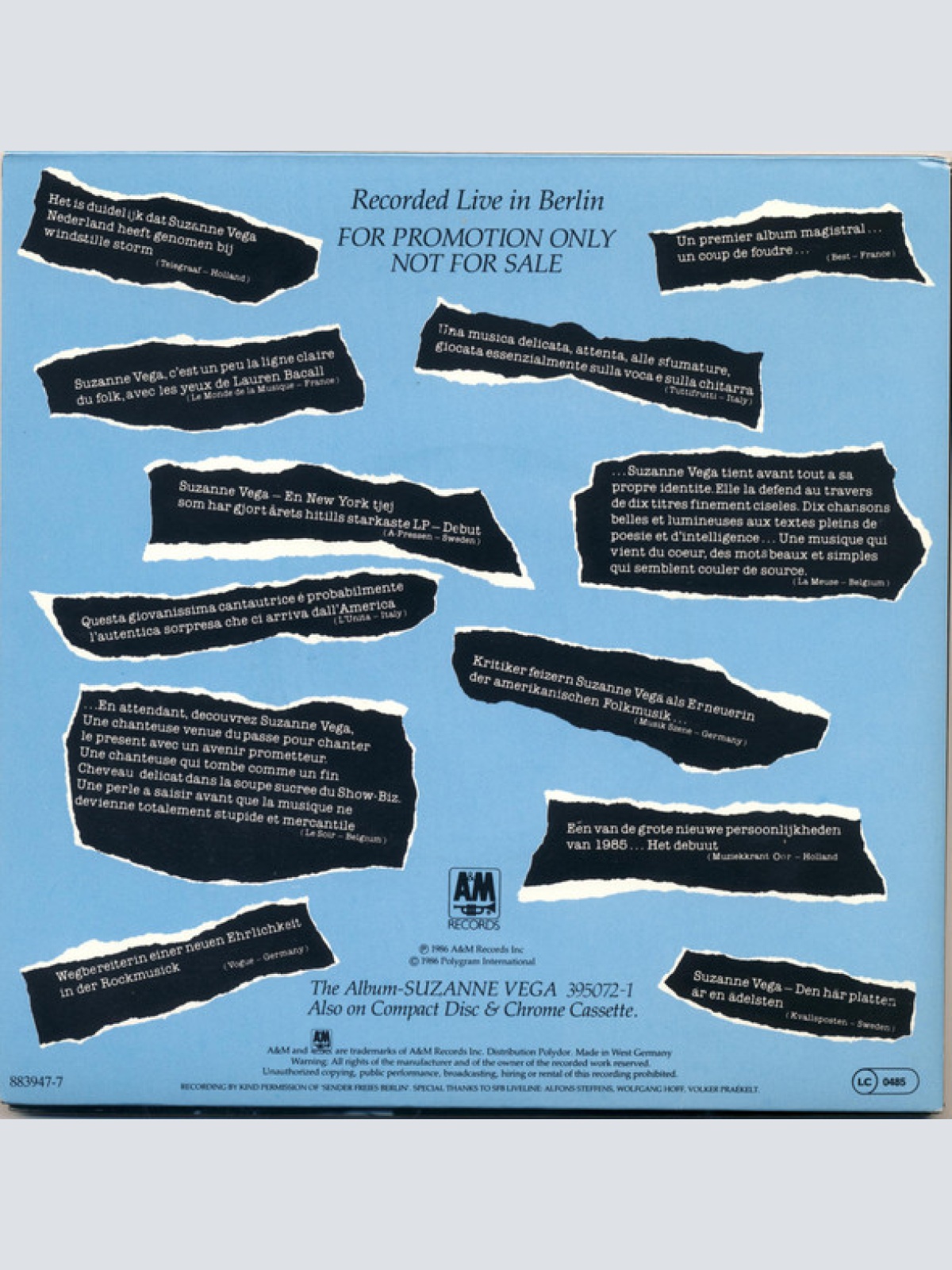 Vinyl / Suzanne Vega - Recorded Live In Berlin