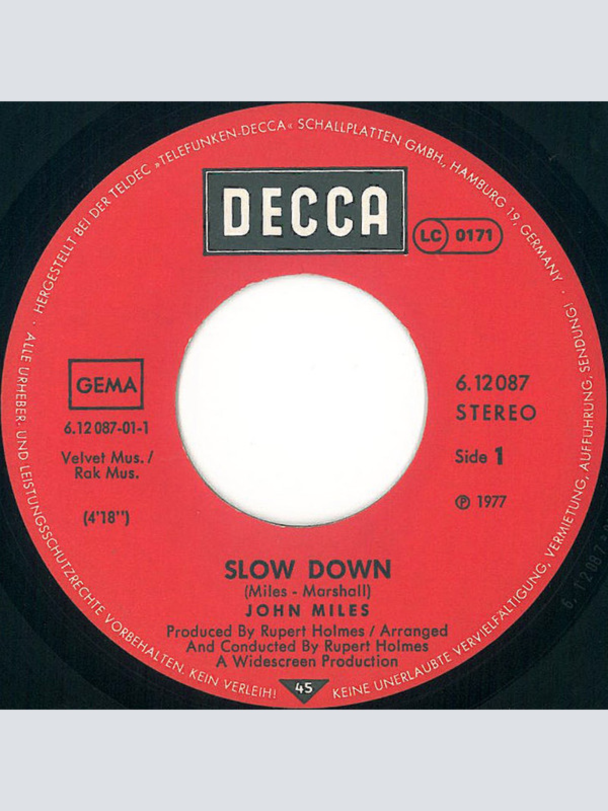 Vinyl / John Miles - Slow Down / Stranger In The City
