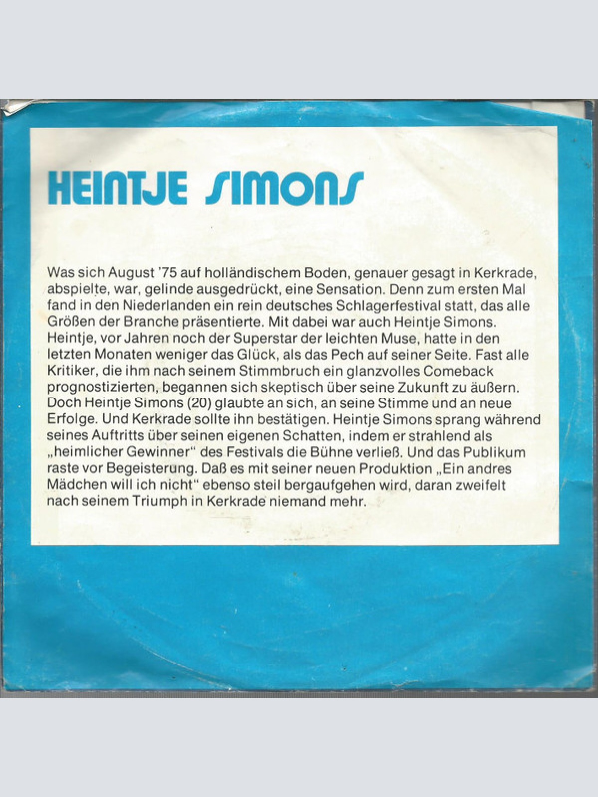 Vinyl / Heintje Simons* - Ein Andres Mädchen Will Ich Nicht