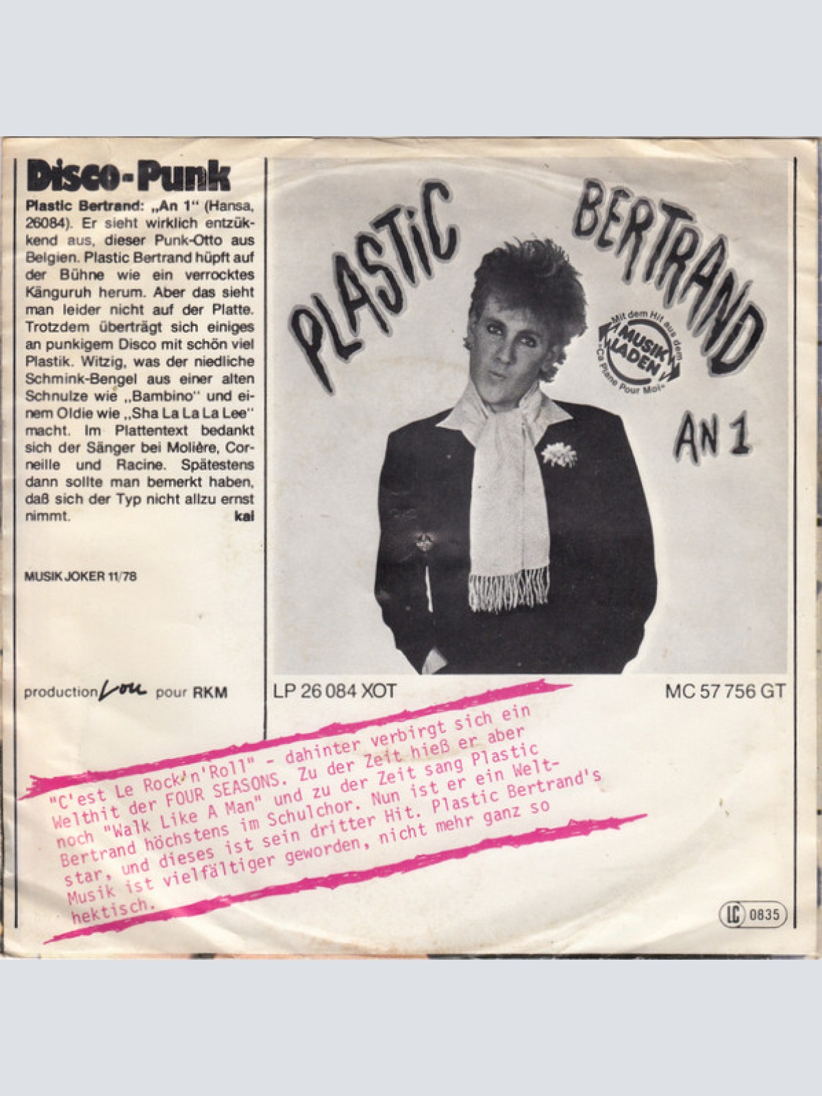 Vinyl / Plastic Bertrand - C'est Le Rock'n'Roll