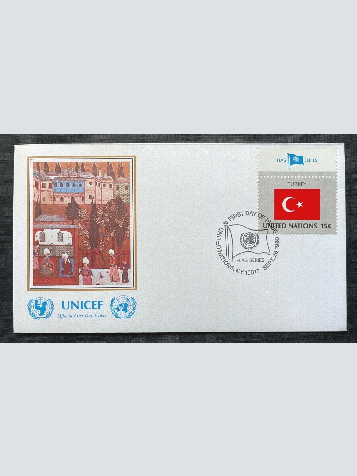 Brief Unicef FDC Flagge Turkey Osman Hunername ca.16,4x9,3cm 410310 PR
