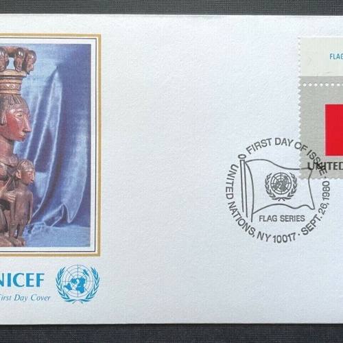 Brief Unicef FDC Flagge Guinea Bega Sculpture London ca.16,4x9,2cm 410297 PR