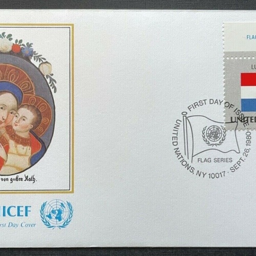 Brief Unicef FDC Flagge Luxemburg Gege Bon Conseil Maria ca.16,4x9,3cm 410314 PR