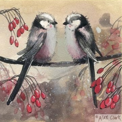 Alex Clark Vögel Longtails Grußkarte  140x140 mm incl. Umschlag  0025