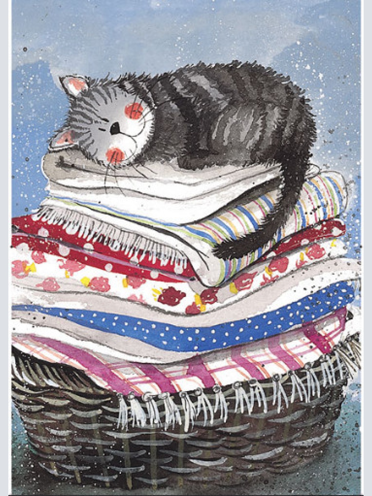 Alex Clark Katze auf Wäschekorb Laundry Basket  140x140 mm incl. Umschlag  0026