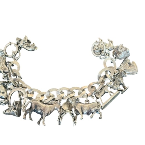 Highlight Charivari Kette Silber 13 Anhänger Tiere Silber Kette 22 cm gepunzt