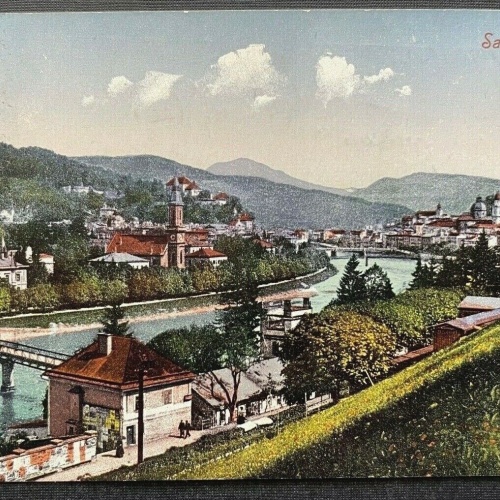 Salzburg Stadt Salzach Fluss Brücke Festung Burg Kirche Österreich 410859 TH