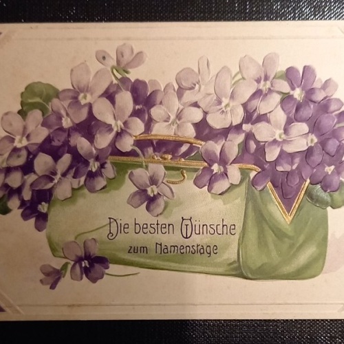 Prägekarte Die Besten Wünsche Zum Namenstag Tasche Mit Veilchen Ga B