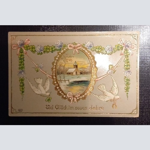 Prägekarte Viel Glück Im Neuen Jahr 2 Tauben Und Kirche 650458 Ga B