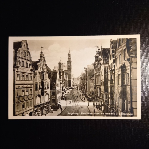 Augsburg, Karolinenstraße mit Rathaus und Perlachturm 402779 gr C