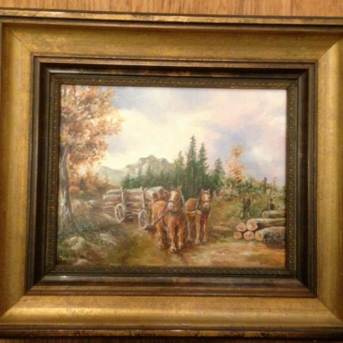 Hans Ludwig " Holzarbeiter " Ölmalerei Pferdekutsche Pferde   11440