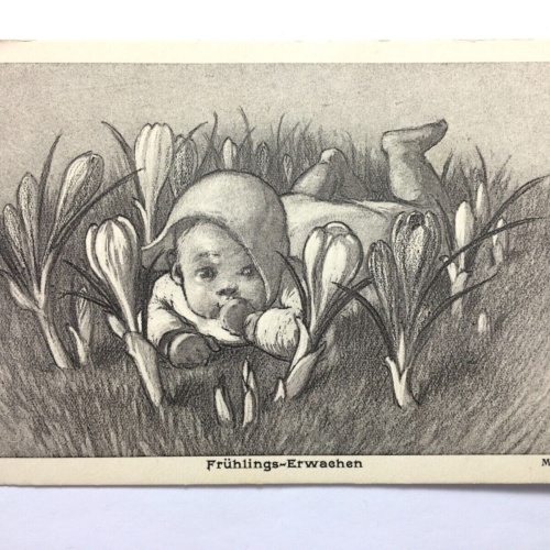 Frühlings-Erwachen (M. Goetz) - Baby in Blumenwiese - Künstlerkarte 40199 TH