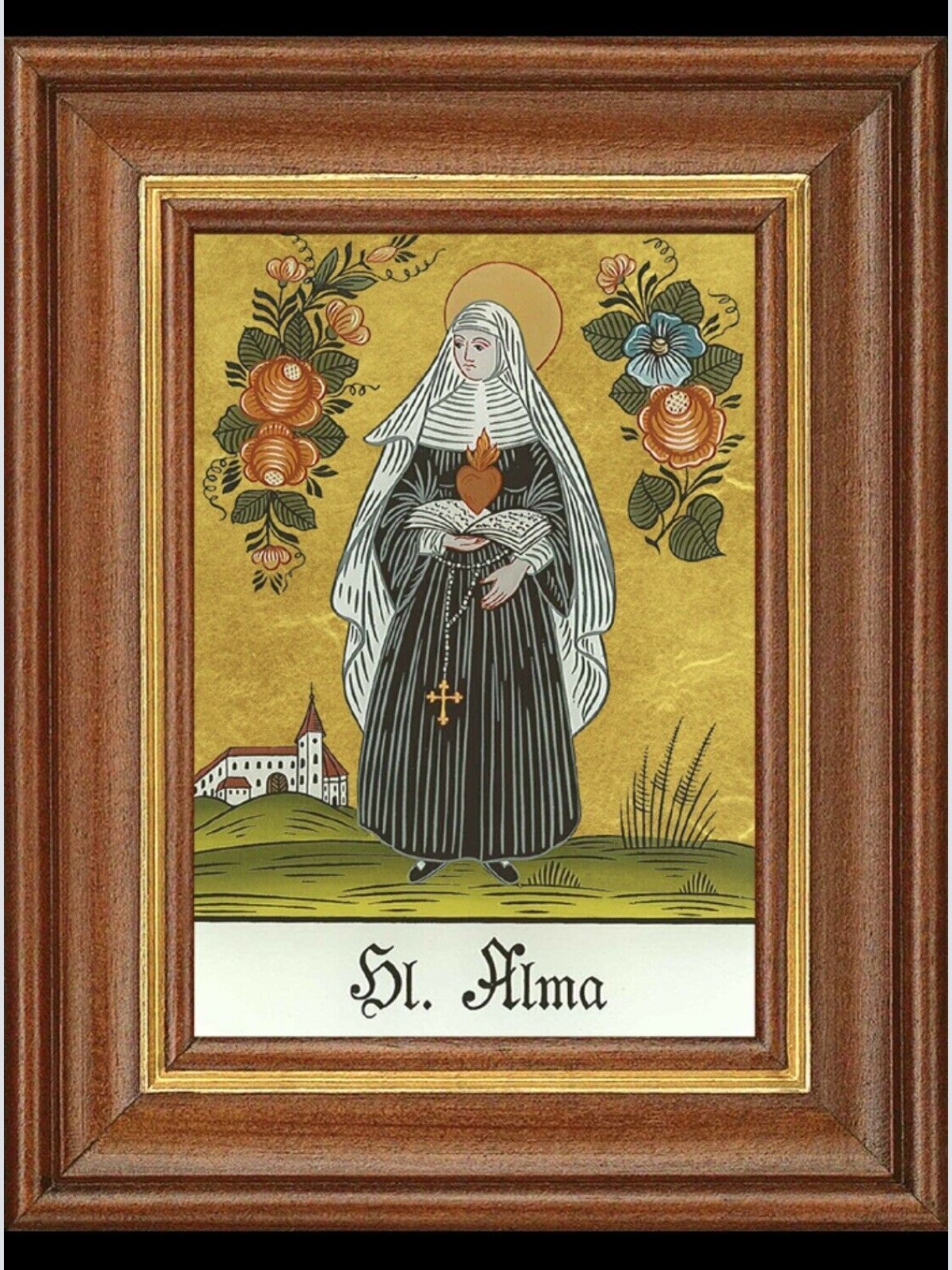 Hinterglasbild Heilige Alma Patronatsbild Taufe Namenspatron  12,7x16