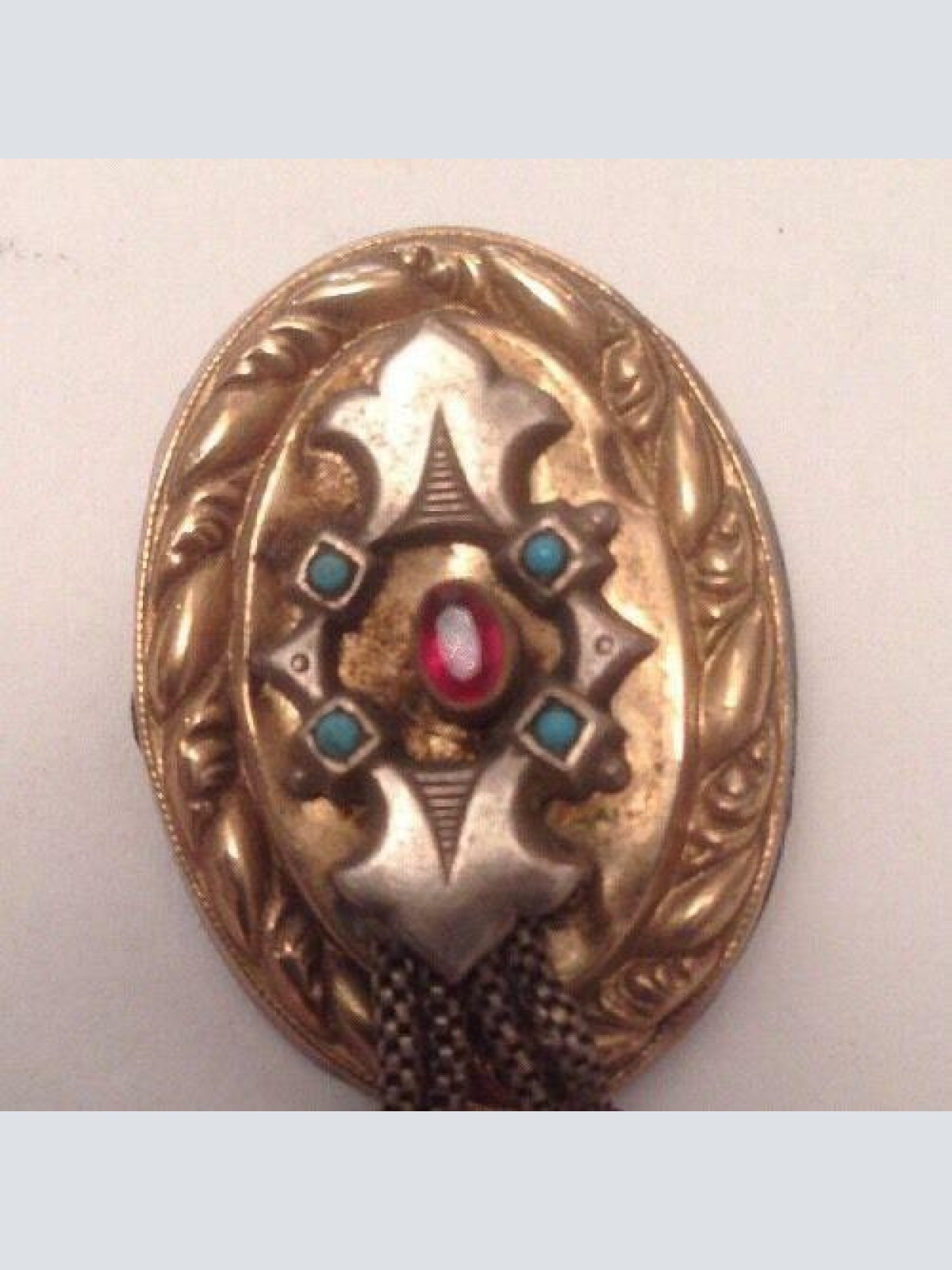 Biedermeier Schaumgold Brosche Türkis roter Glasstein 12815