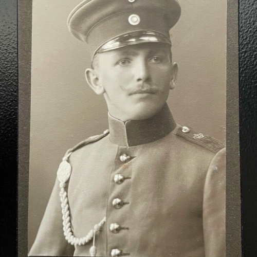 Foto Porträt Soldat Uniform Bart Schirmmütze Pöckl München ca10,4x6,4cm 402419TH