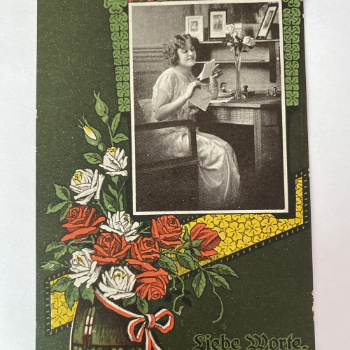 Postkarte "Liebe Worte",  Frau, Blumenvase, 410014 AH