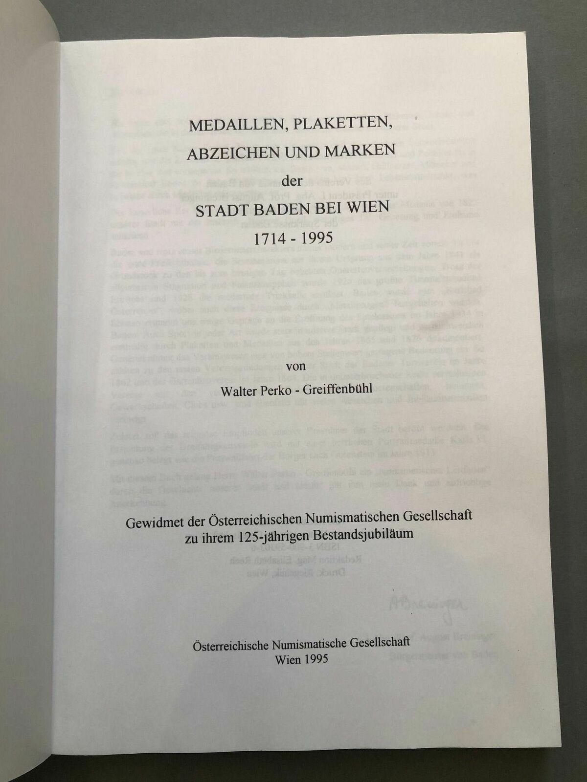 Medaillen Plaketten Abzeichen und Marken der Stadt Baden bei Wien 40209