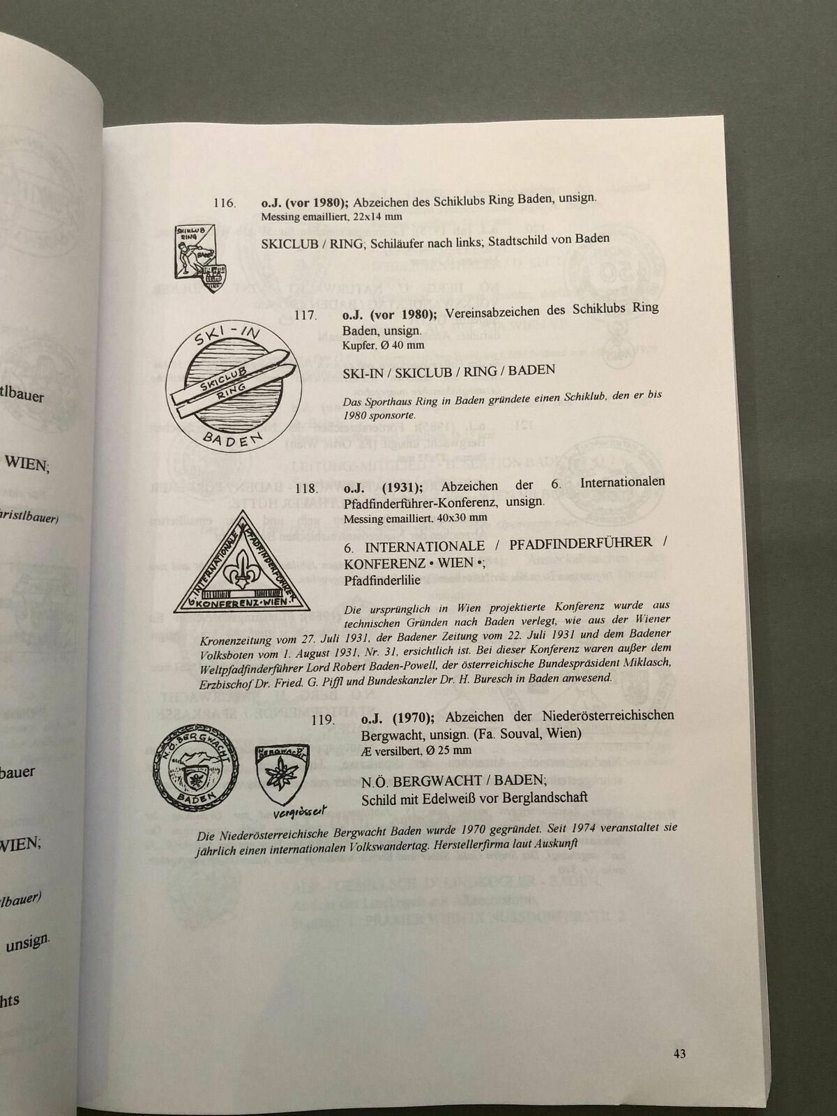 Medaillen Plaketten Abzeichen und Marken der Stadt Baden bei Wien 40209