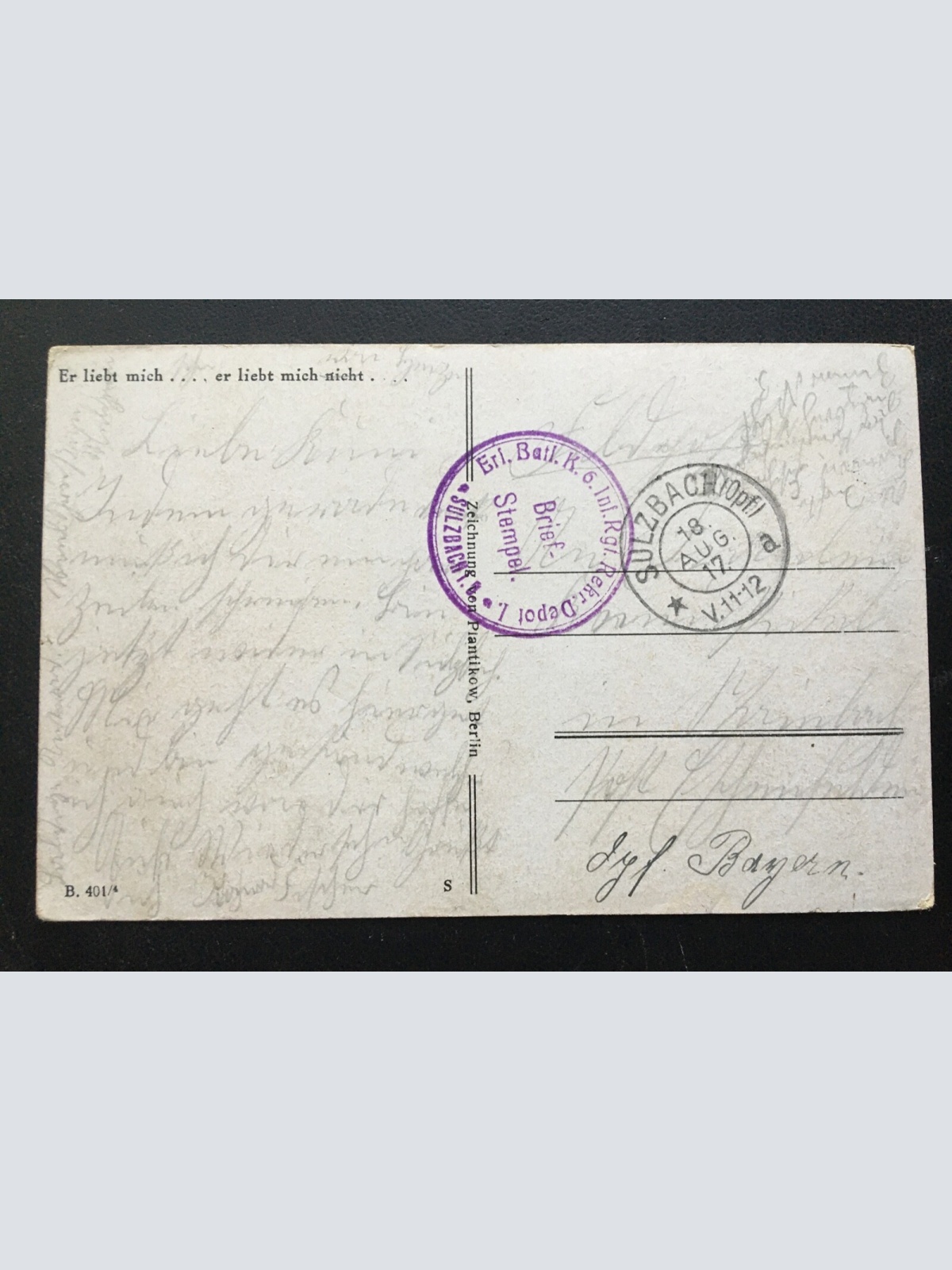 Er liebt mich/nicht - Soldat mit Frau Blume - Militär Krieg 400641 TH