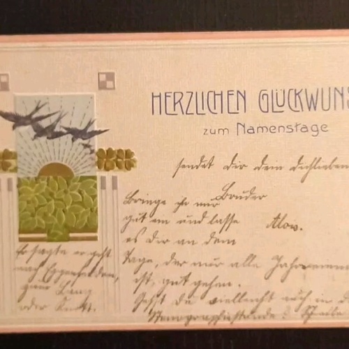 Glückwunsch Zum Namenstag Schwalben Mit Klee Prägekarte 400549 gr I