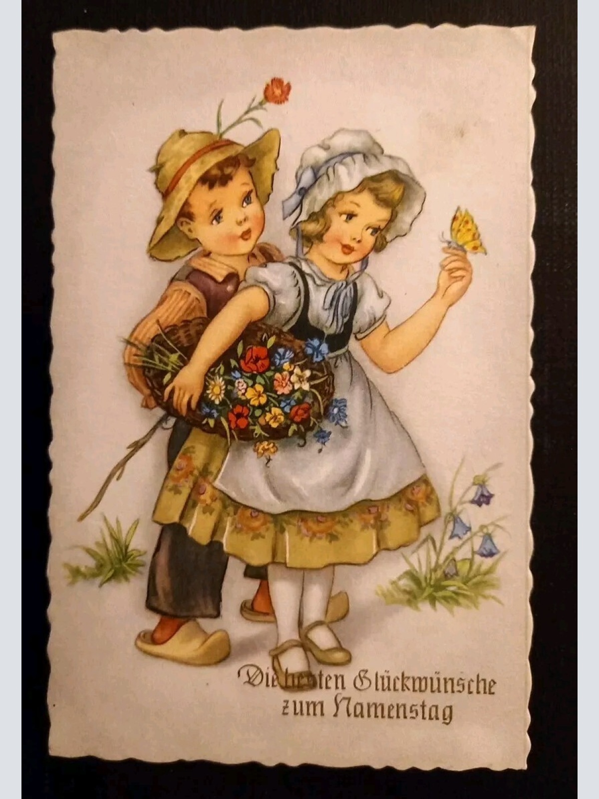 Glückwünsche Zum Namenstag Junge U. Mädchen Mit Blumen U.Schmetterling 2321 gr I