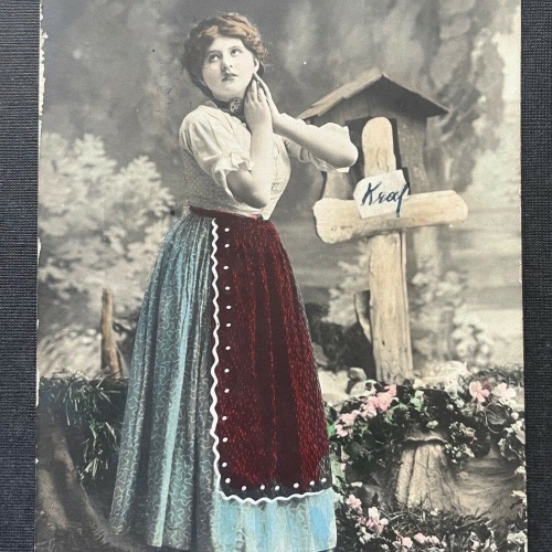 Verlassen bin i Frau Kleid Tracht Trauer Grab Kreuz Kranz Krieg 400404 TH