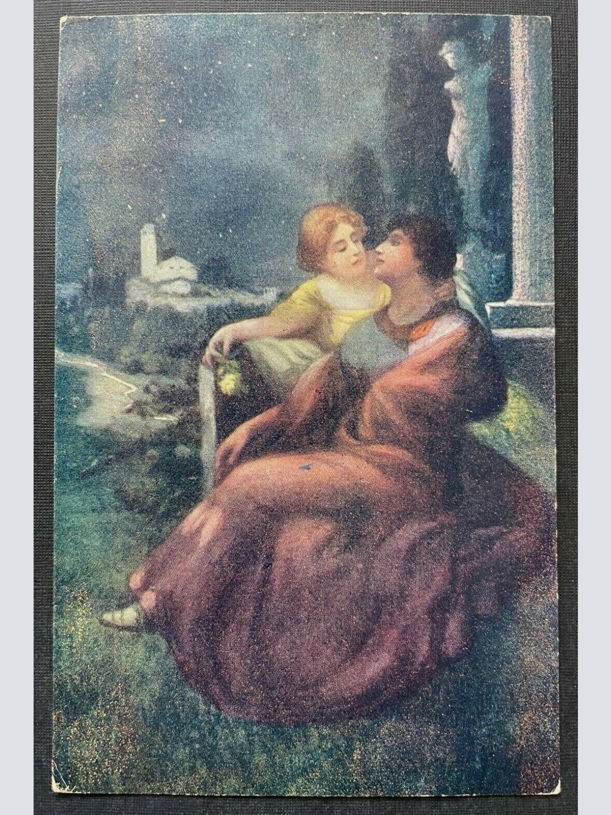 Malerei Liebeszauber Mann Frau Paar Sofa Kleid Umhang Statue Nacht 410795 TH G