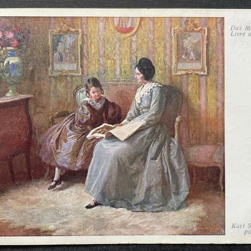 Malerei Märchenbuch K.Schuster Frau Mutter Kind Vorlesen Kleid Sofa 400388 TH
