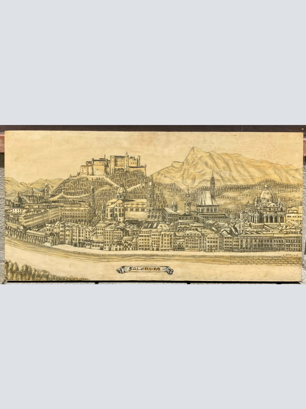 Festung Hohensalzurg Rahmenlos auf Holz gemalt 100 x 50 cm  300001