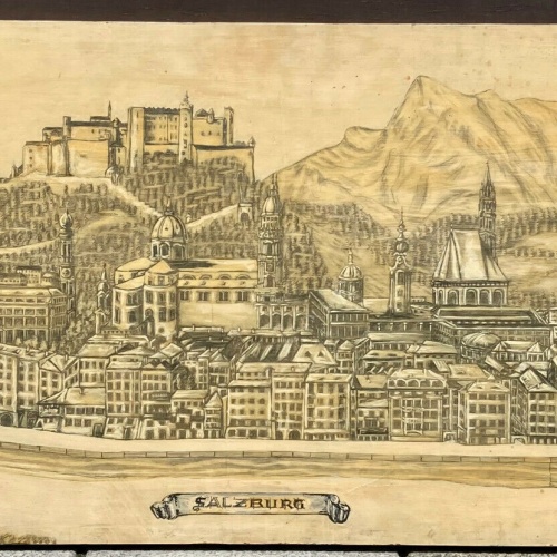 Festung Hohensalzurg Rahmenlos auf Holz gemalt 100 x 50 cm  300001