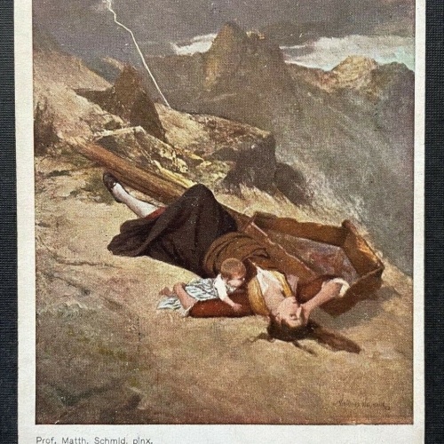 Malerei Vom Blitz getroffen M.Schmid Frau Kind Baby Bildstock Kreuz 400395 TH